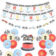 Vintage Race Car Birthday Party Decorations, Retro Pastel Racing Party Decorations for Boys - Race Car Happy Birthday Banner, Cake Topper, Let's Go Racing Party Decorations for 1st 2nd 3rd Birthday