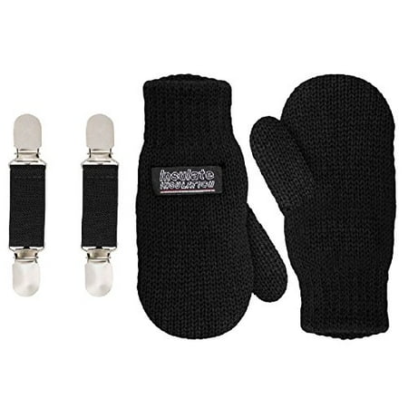 Learn To Knit Mittens SANREMO Unisex Kids Toddler Knitted Fleece Lined Warm Winter Mittens and Mitten Clips Set (1-3 Years, Black) ()