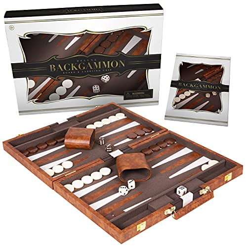Crazy Games Backgammon Set - Classic Medium Brown 15 Inch 