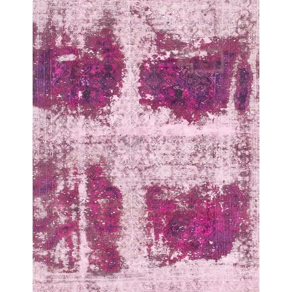 Ahgly Company Machine Washable Indoor Rectangle Abstract Pink Lemonade Pink Area Rugs, 8' x 12'
