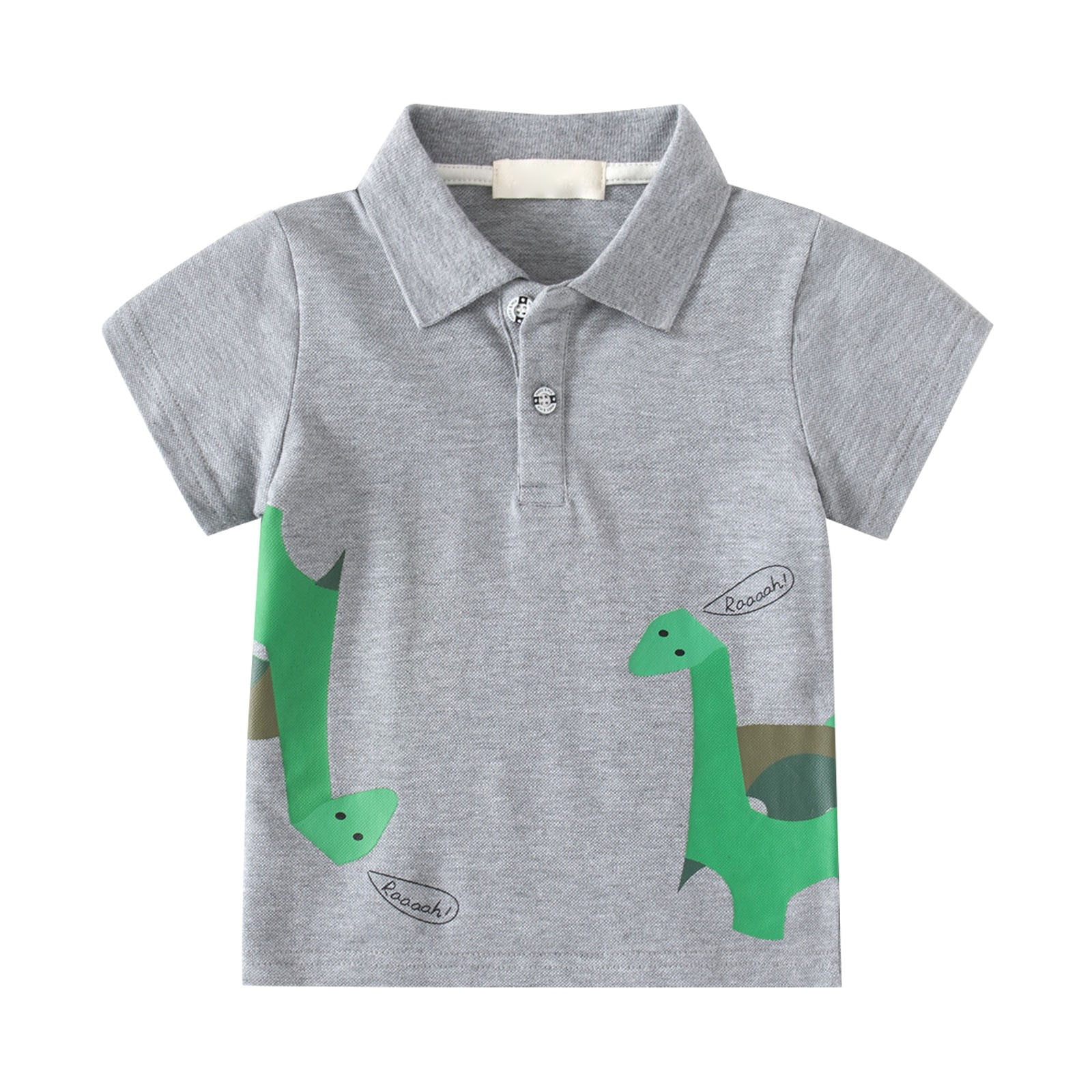 CPNG Boys Summer Shirt Cartoon Dinosaur Pattern Short Sleeve Classic Lapel Single Breasted Shirts Casual Comfortable Shirts(Grey 3-4 Years)