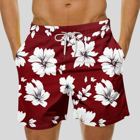 DIOAZUD Mens Big and Tall Swim Trunks 5" Quick Dry Swim Shorts with Drawstring Elastic Waist Swimming Trunks Floral Print Hawaiian Beach Bathing Suit with Pockets