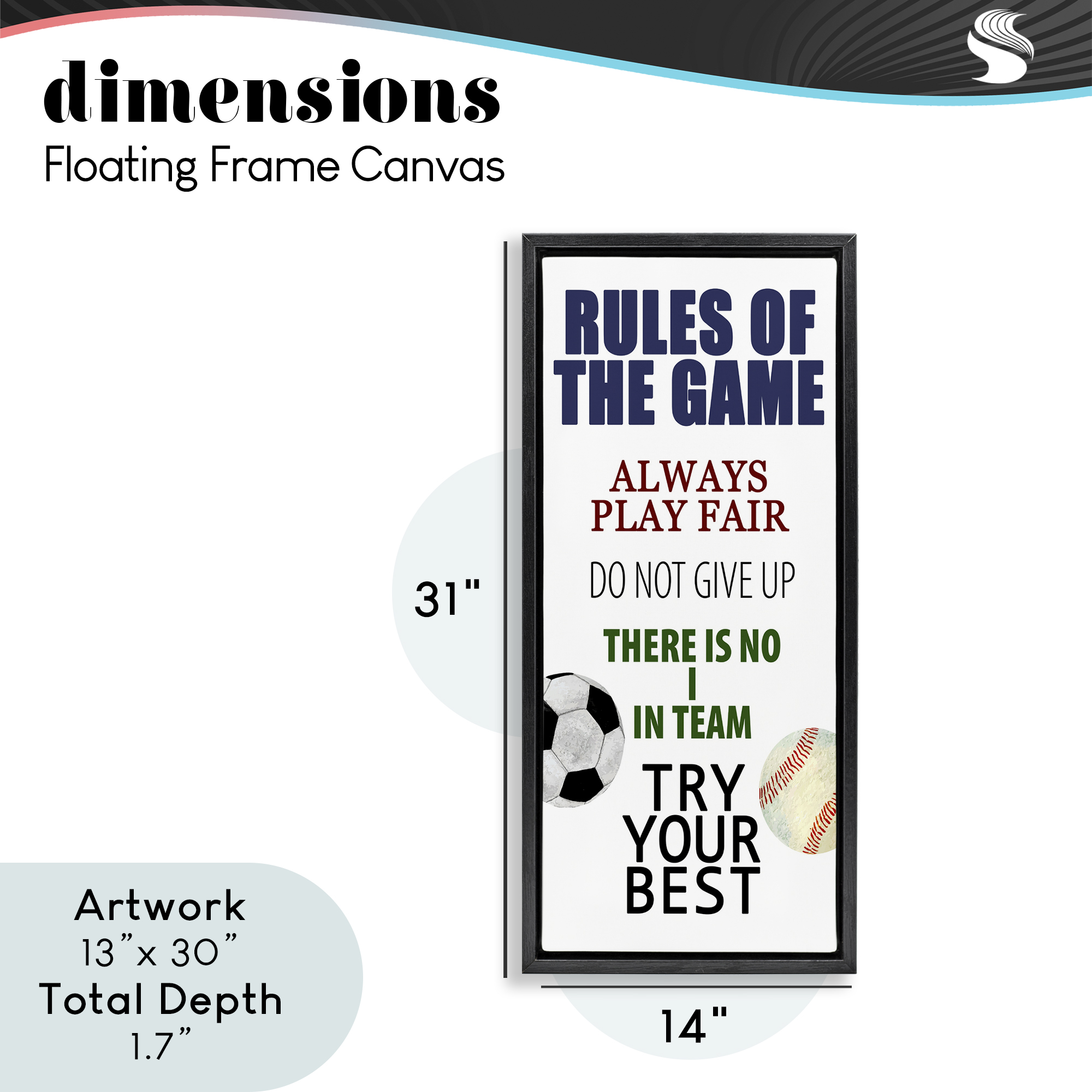 Fun Teamwork Rules of Game Black Framed Floater Canvas Wall Art, design by Kim Allen