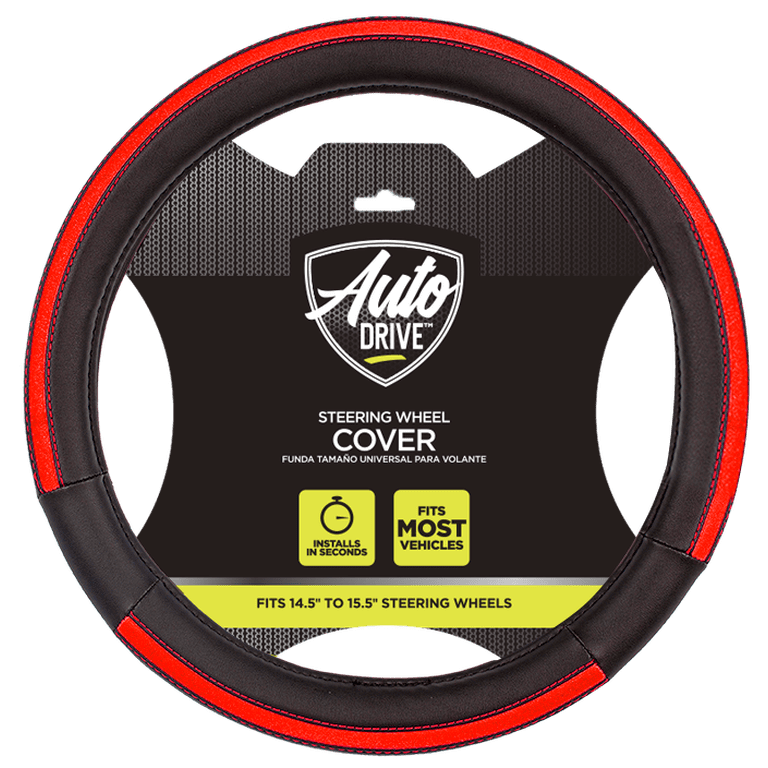 Auto Drive Sports Steering Wheel Cover, Red-Black, Universal Fit photo 3