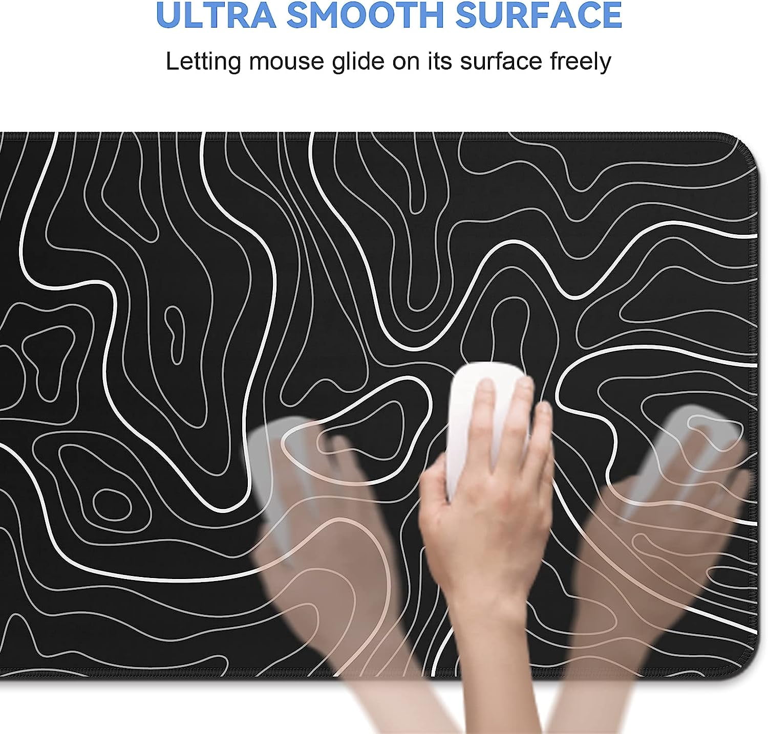Mouse Pad Gaming Keyboard Pad 31.5 x 11.8in Topographic Mouse Pad Black White Mouse Mat for Keyboard with Anti-Slip Rubber Base,Big Mouse Pad Long Mouse Pad Mouse Mat