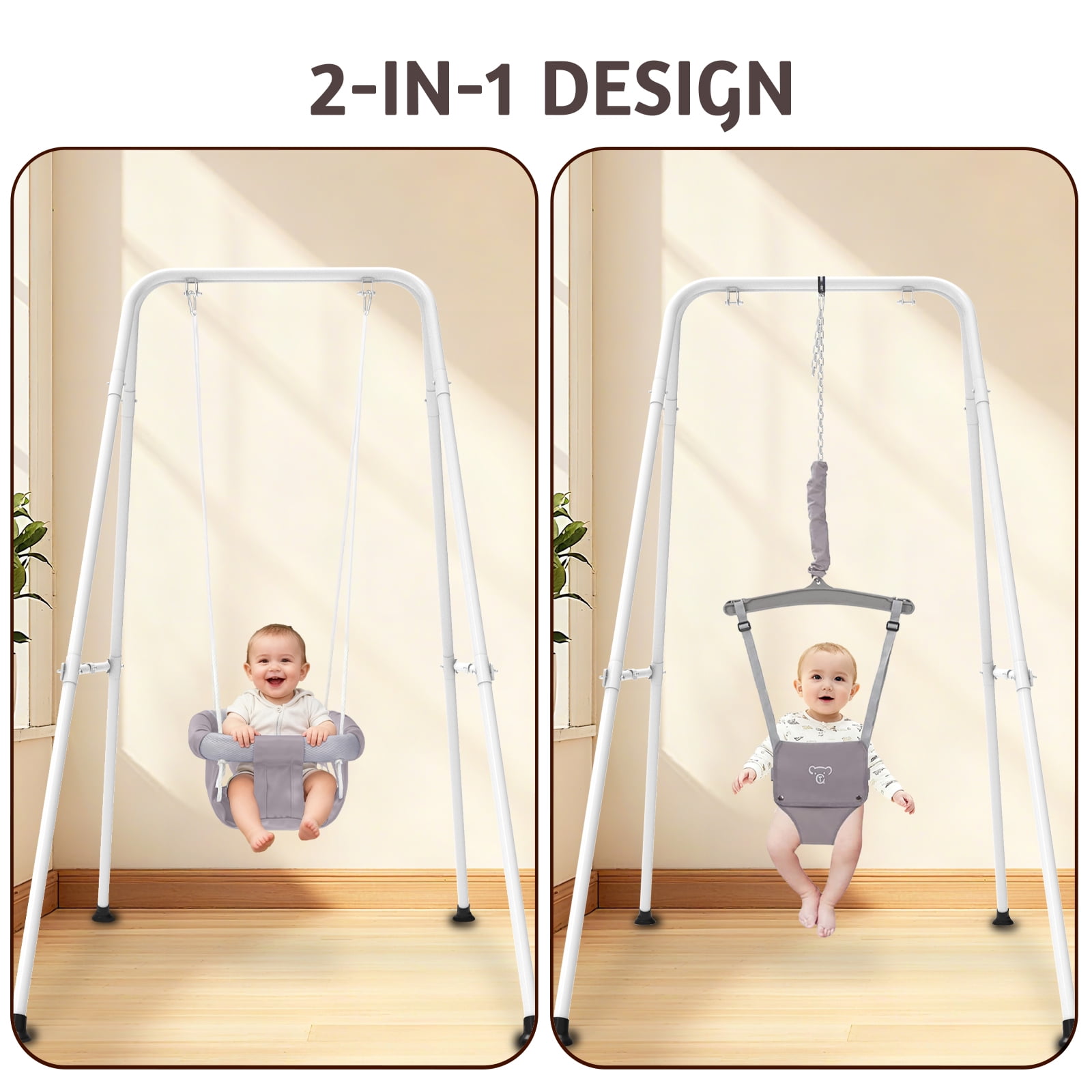 G TALECO GEAR 2-in-1 Baby Jumper and Swing, Indoor&Outdoor Baby Swing for 6-24 Months Infant Toddler, Gray
