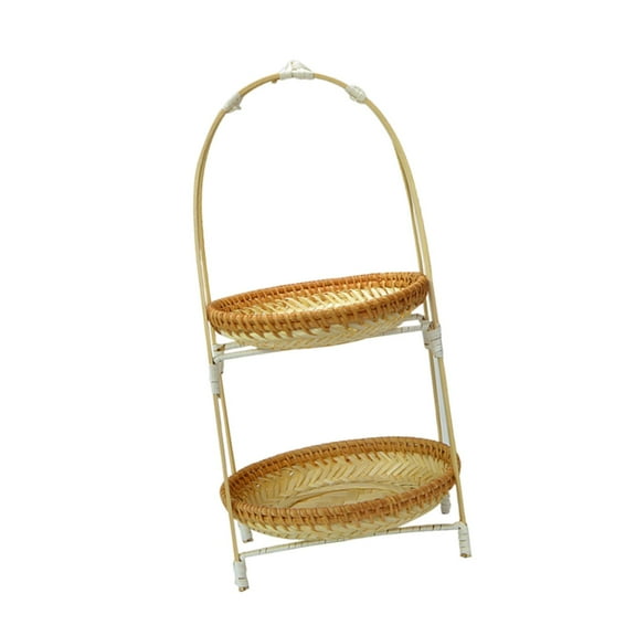 Almencla Bamboo Basket Tray Bread Basket Decorative Freestanding Basket Double Layer
