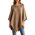 thumbnail image 2 of Asymmetric Hem Knit Poncho Shawls for Women, Solid Faux Fur Loose Cape Wrap, Soft Warm Fabric Spring Autumn Daily Fashion Layering Tops Brown XL, 2 of 6