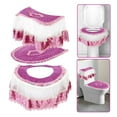 thumbnail image 3 of Juego de 3 fundas de asiento de inodoro de felpa estilo europeo para decoración de baño (morado), 3 of 7