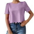 thumbnail image 1 of Timegard Womens Tops Crewneck Puff Short Sleeve Back Button Loose Cropped Casual Solid Color Tops Blouse, 1 of 7
