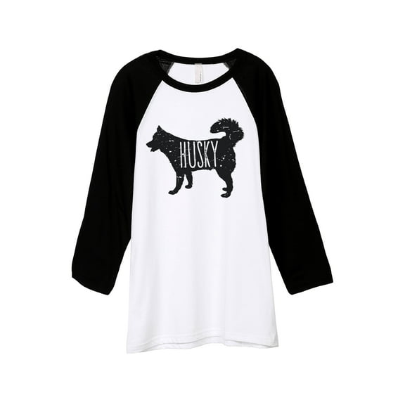 Thread Tank Husky Dog Silhouette Unisex 3/4 Sleeves Baseball Raglan White Black Small