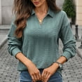 thumbnail image 4 of MIXUE Boho Tops For Women Autumn Winter Solid Color V Neck Lapel Long Sleeve Casual Basic Pullover Shirts For Women Tshirts Streetwear,Gray,XL, 4 of 7