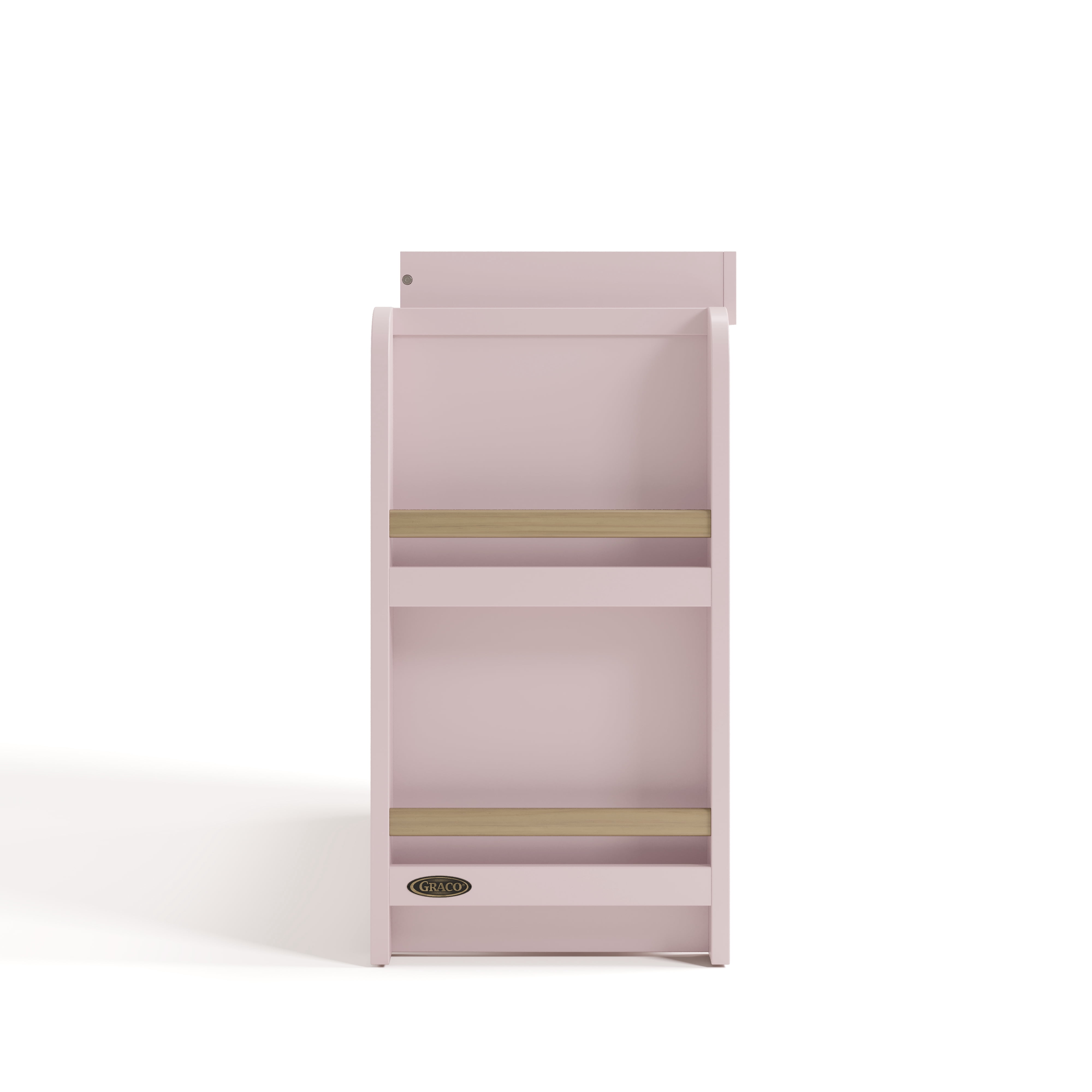Graco Read-with-Me 3 Drawer Chest with Bookshelves and Removable Changing Topper, Blush with Driftwood