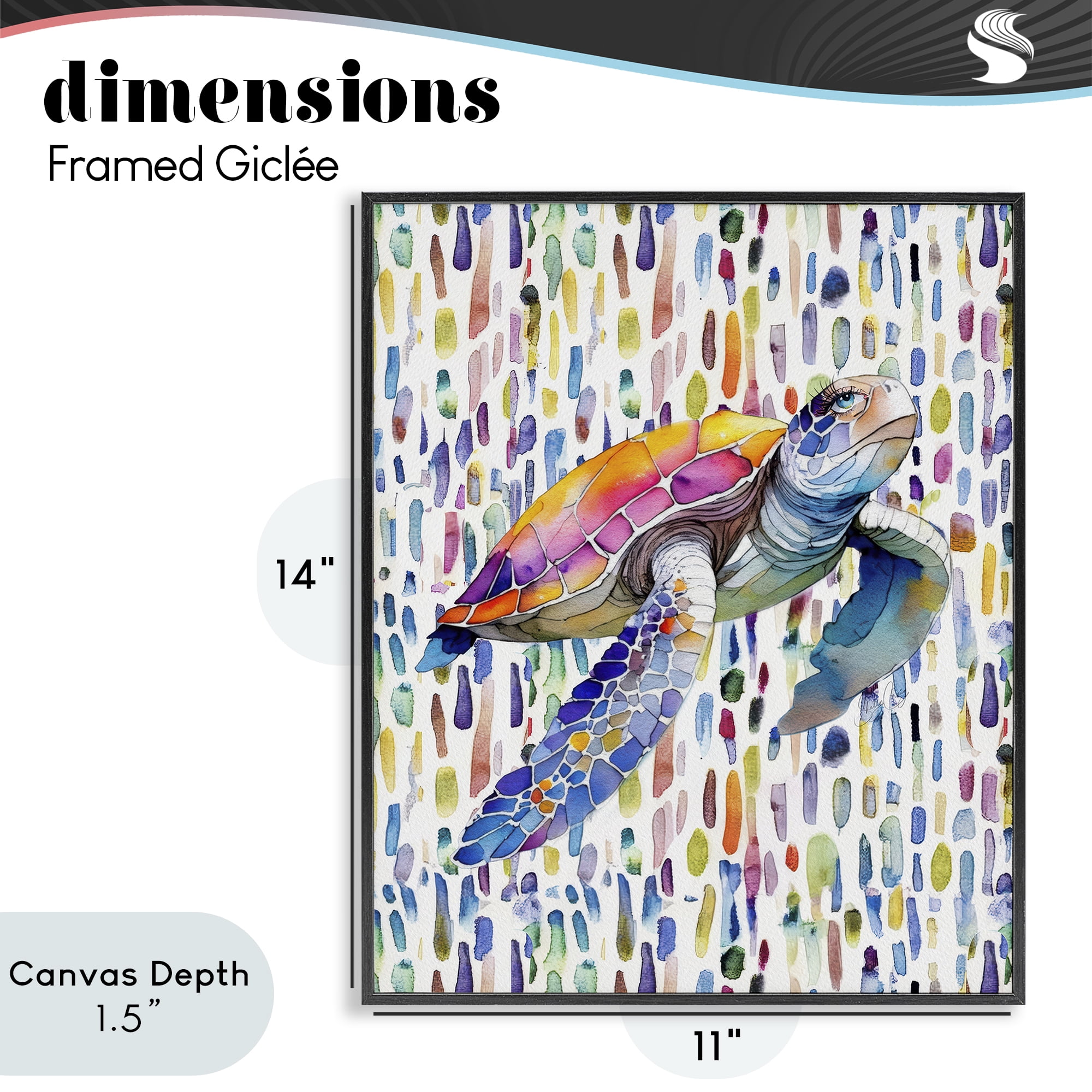 Stupell Industries Turtle on Colorful Dots Black Framed Giclee Art, design by Shelly Craig