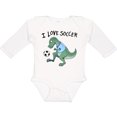 thumbnail image 3 of Inktastic I Love Soccer-Dinosaur in Blue Boys or Girls Long Sleeve Baby Bodysuit, 3 of 5