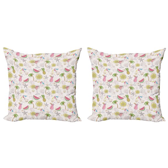 Ambesonne Summer Throw Pillow Cover 2 Pack, Watermelon Lemon Umbrella, 16", Pale Eggshell Multicolor