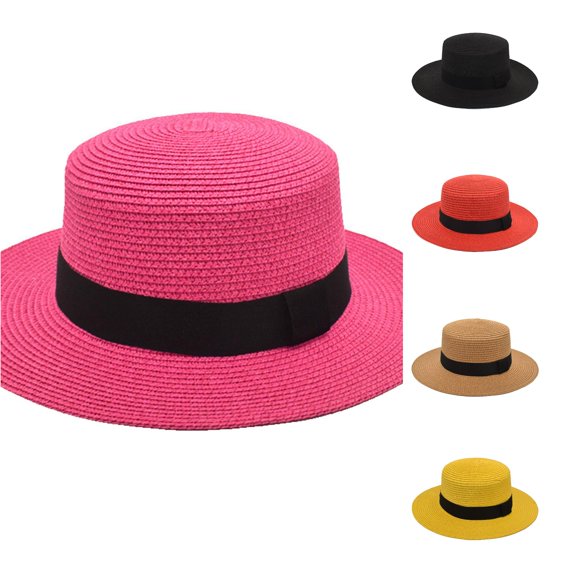 XIAOCHA Womens Ribbon‑Band Boater Hat Breathable Sun Hat Beach Dress Hat,Hot Pink