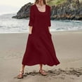 thumbnail image 4 of Robes de Printemps pour Femmes Robe d'Été 2023 Décontractée Mode Coton Uni et Manches Courtes Mi-Longue, 4 of 7