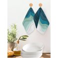 thumbnail image 2 of Teal Ocean Kitchen Dish Towels for Drying Dishes Set of 3, Coastal Sea Moire Waves Abstract Ombre Art Waffle Weave Microfiber Hand Tea Bathroom Towels Quick Dry & Absorbent Towel 12x12, 2 of 7