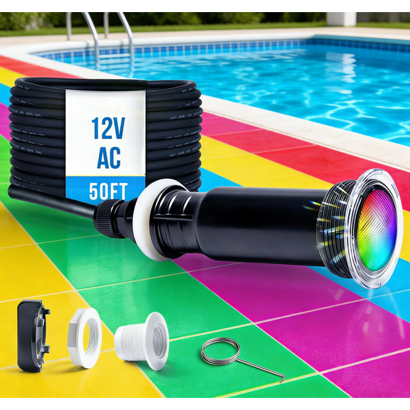 1.5 Inch LED Pool Lights for Inground Pool, Direct Replacement for Pentair GloBrite, RGBW Color Inground Pool & Spa Light, IP68 Waterproof, AC12V, 50 ft Cord