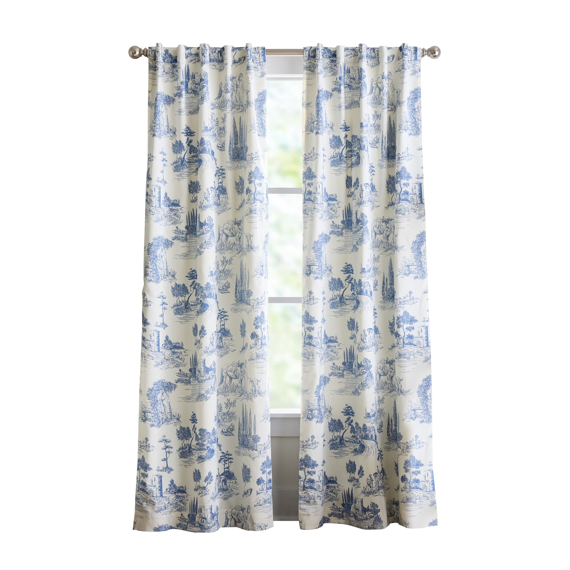 Martha Stewart Village Life Curtain Panel Pair, Blue, Back Tab, Blackout, Indoor, Adult, 2 Piece Set, 37" x 84"