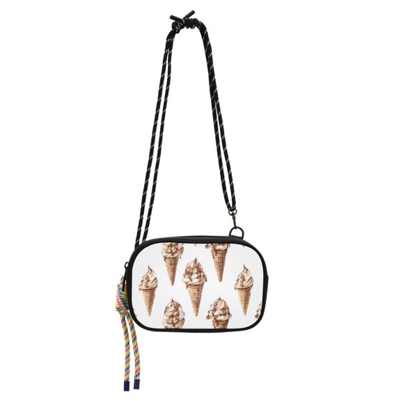 FORMRS Mini Crossbody Bag for Women Adjustable Shoulder Rope Travel Casual Phone Purse, Brown Ice Cream Pattern