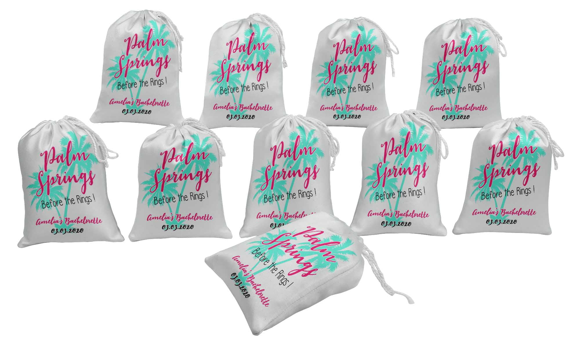 Darling Souvenir White Palm Springs Bachelorette Custom Party Supplies&nbsp;Drawstring Pouches&nbsp;Favor Bags 15 Pieces