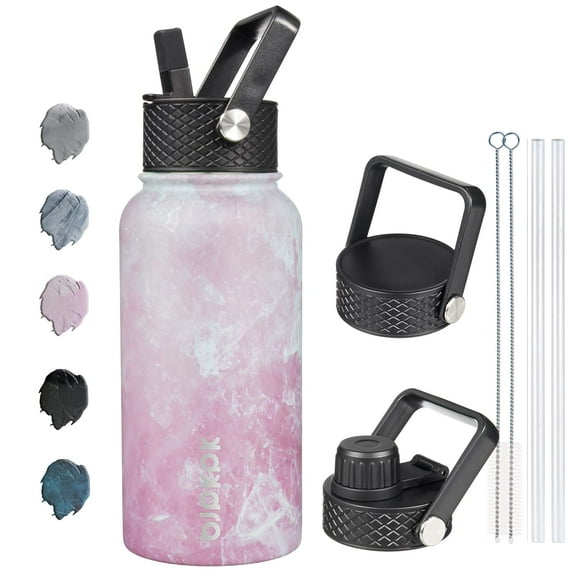 BJPKPK Insulated Water Bottles with Straw Lid, 18oz Stainless Steel Metal Water Bottle, Cold & Hot Water Bottle with 3 Lids, Leak Proof BPA Free Travel Cup, Wide Mouth Flasks, Thermos-Ocean