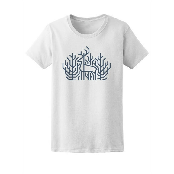 Cool Wild Deer Abstract Sketch T-Shirt Women -Image by Shutterstock, Female Large