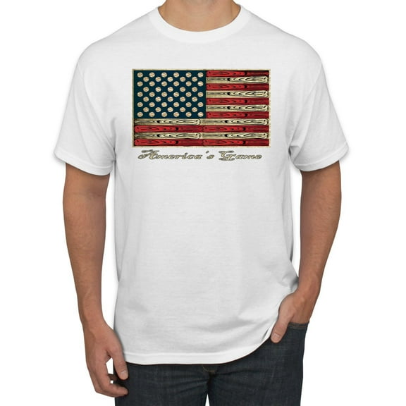 Wild Bobby, American Game Flag Baseball Bat, Sports, Men's Graphic Tees, White, Small