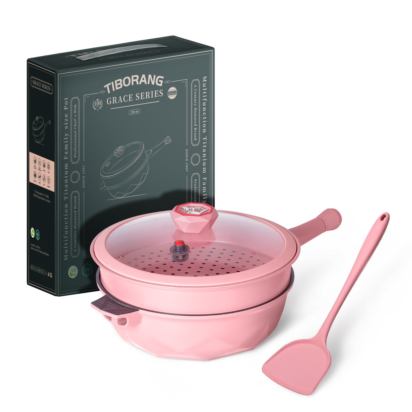 Tiborang - TIBORANG 11 inches Pink Nonstick 7in1 Multipurpose Pan