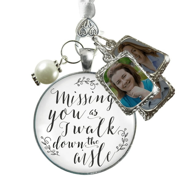 Bouquet Wedding Charm Missing You White Silver Tone Memorial Charm Photo 2  Frames