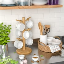 Coffee Mug Holder, Bamboo Mug Tree with Thicker Base Coffee Cup Mug Stand for Counter, Mug Rack with 6 Hooks