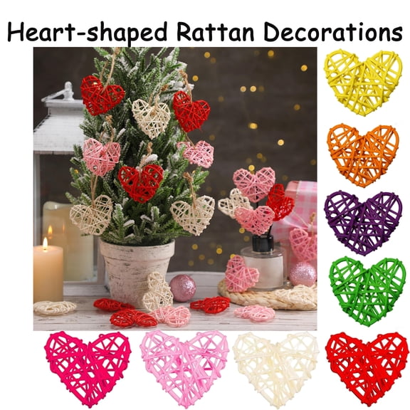 2.4" Valentine's Day Tiered Tray Farmhouse Rattan Heart Ornaments Bowl Fillers Red Yarn Wrapped Hearts for Rustic Farmhouse Valentine's Day Wedding Party Home Decor, HAODEJW, Red