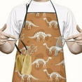 thumbnail image 2 of Brown Cartoon Dinosaurs Skeletons Pattern Apron-Garden Aprons for Women with Pockets-Cotton Linen Waterproof Kitchen Cooking Gardening Aprons Adjustable for Kitchen,Cooking,BBQ and Salon 33x27 Inch, 2 of 7