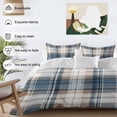 thumbnail image 3 of 3 Piece Blue Brown Plaid Duvet Cover Set Queen Size, Microfiber Comforter/Quilt Cover with Corner Ties and 2 Pillowcases, Vintage Abstract Stripes Lattice All Season Soft Bedding with Zipper Closure, 3 of 8