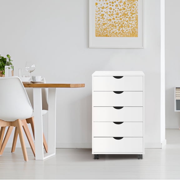 Naomi Home Taylor 5-Drawer Mobile Dresser for Bedroom Storage, Adult, White