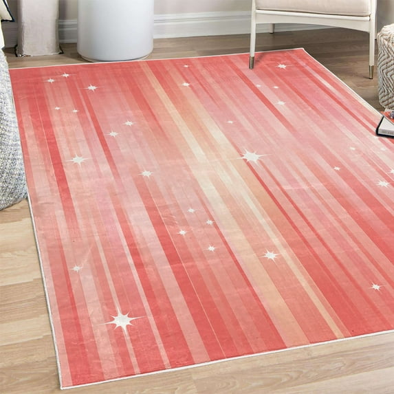 Space Decorative Rug, Abstract Colourful Beams Backdrop White Stars Space Inspired Lines Print, Quality Carpet for Bedroom Dorm and Living Room, 6 Sizes, Salmon Rose, by Ambesonne