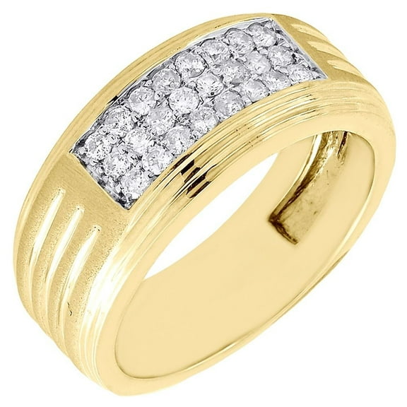 Diamond 3 Row Wedding Band Mens 14K Yellow Gold Brushed Finish Ring 1/2 Tcw.
