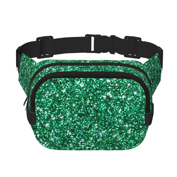 Fotbe Green Glitter Cangurera Cuadrada con Estampado de Doble Capa, Bolsa de Cintura Ajustable Mini para Hombres y Mujeres