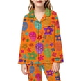 thumbnail image 3 of Elegyee Girls' Halloween Pajama Sets Long Sleeve Notch Collar Shirt Pants Pjs, Orange, Size 11-12, 3 of 4