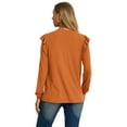thumbnail image 6 of JWD Long Sleeve Shirts for Women Knit Tops Casual Crewneck Ruffle Tops Loose Fit Caramel-Large, 6 of 7