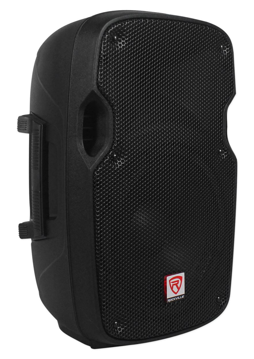 2) Rockville SPG88 8" 400w DJ PA Speakers 8-Ohm+Powered 4-Ch Mixer+Stands+Cables