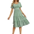 thumbnail image 1 of B91xZ Femmes Robe Manches Courtes Wrap V Cou Cravate Taille Volant une Ligne Mini Robes Courtes, Vert L, 1 of 5