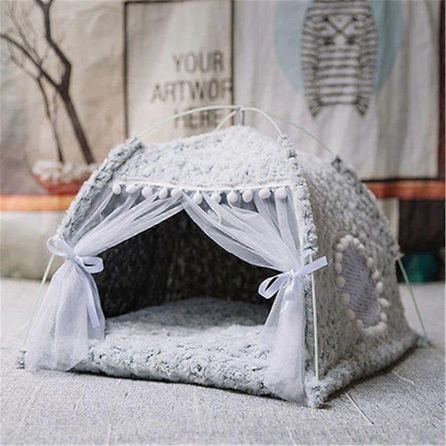 Pet Tent Bed,Pet Teepee Bed Folding Portable Tents & Houses Nest Dog & Cat Tent with Removable Cushion Pad for Cat Small Dogs Sleep Bed(M-F)