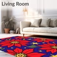thumbnail image 2 of ODIKA 3'x5' Machine Washable Non-Slip Area Rug, Poinsettia Bloom with Golden Burst Accents Holiday High Traffic Rug with Pad, Red, 629083, 2 of 8