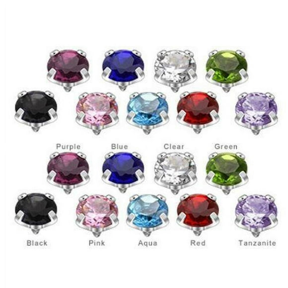 Dermal Piercing Tops - 9 or 18 Piece Prong Set Round Gem Internally Threaded