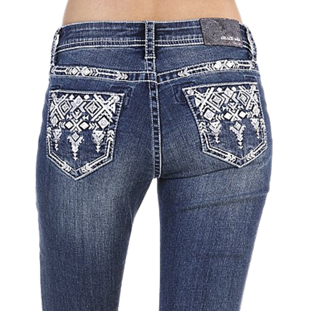 Grace in LA Jeans Womens Aztec Embroidery Easy Fit Medium Wash Skinny