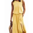 thumbnail image 3 of Jaimenalin Women'S Crew Neck Sleeveless Elastic Waist Slit Maxi Dress Yellow M, 3 of 6