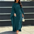 thumbnail image 2 of Elegant Satin Maxi Party Dress for Women Batwing Sleeves Round Neck Loose Flowing Abaya Robe, 2 of 9